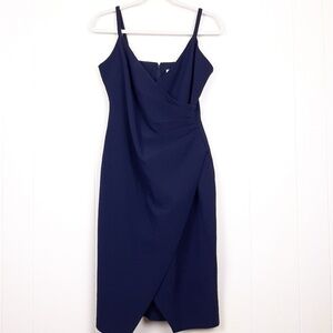 Eliza J Sleeveless Faux Wrap Dress navy blue knee length cocktail formal wedding